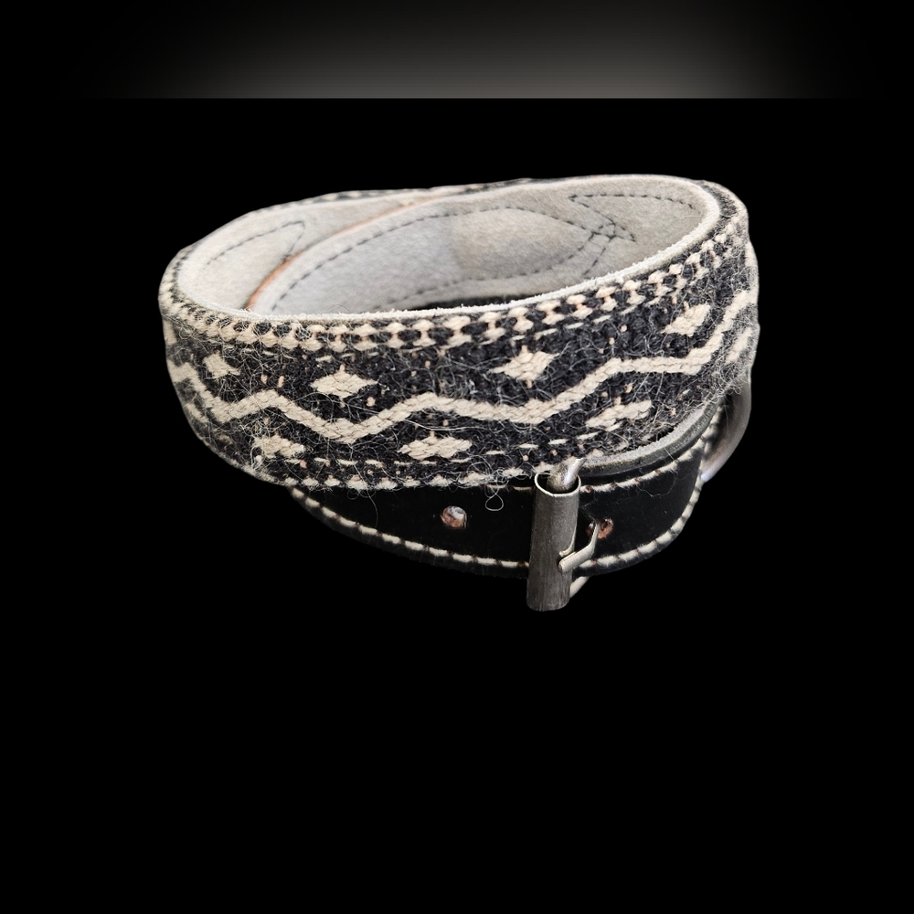 Handmade Moroccan Leather Dog Collar | Artisan Woven Black & Cream | Adjustable